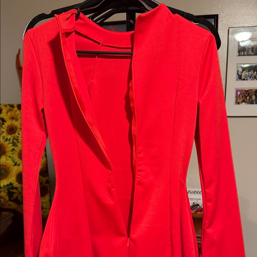 Fitted Red Women's Long Sleeve Tunic-could be worn as a mini dress - Picture 5 of 5